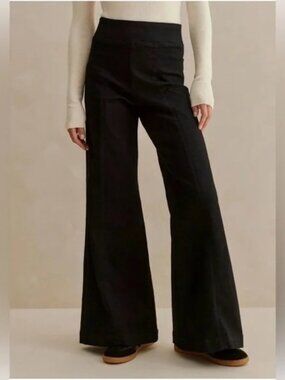 ME+EM Black Ultimate Wide Leg Travel Jean Palazzo Stretch Denim Side Zip Size 30